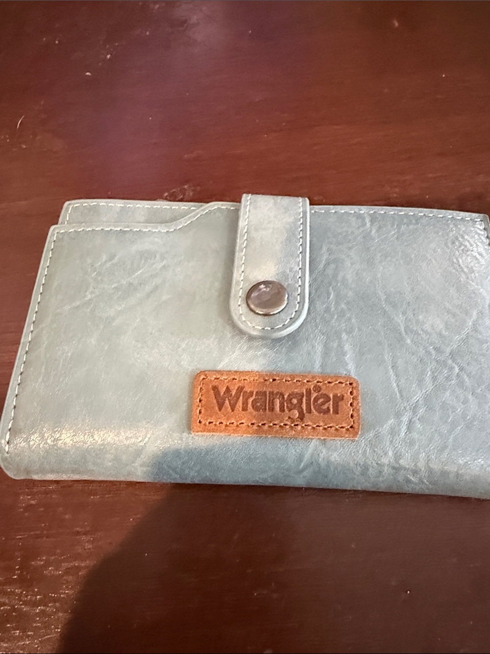 Wrangler Women's Pale Blue Wallet with Tan Logo Patch